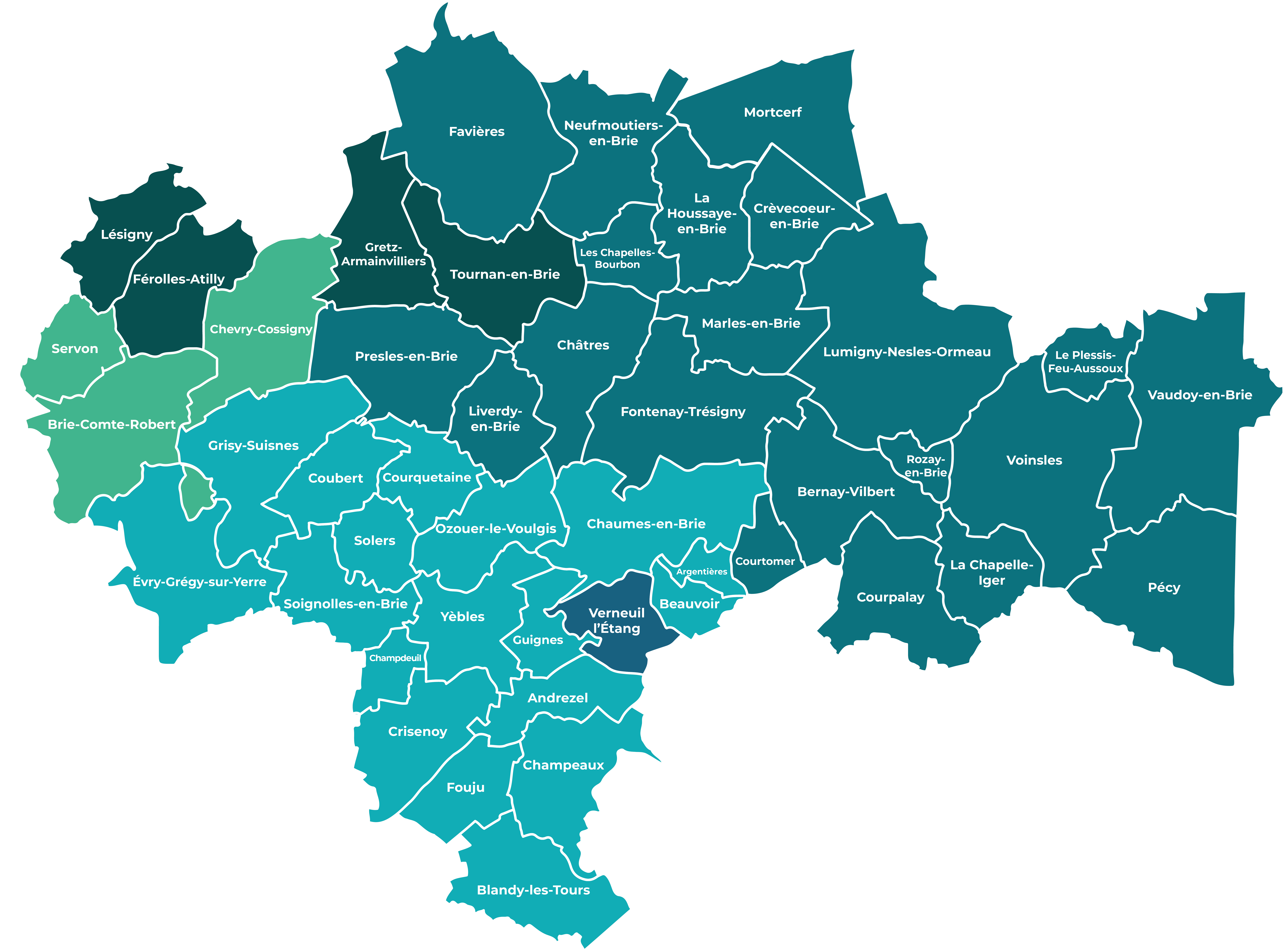 Carte des 47 communes de la CPTS de la Brie